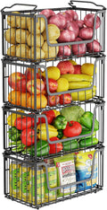 MSERCUOR 4 Pack Foldable Wire Basket for Pantry Organizers and Storage, Stackable Vegetable Fruit Basket for Kitchen Counter, Black Potato and Onion Storage Bin