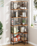 HIGDBFE 6-Tier L-Shaped Corner Bookshelf, 67" Tall Modern Corner Shelf | L-Shape Corner Fits Living Room, Bedroom, or Home Office Corners, Open Shelves, Display Rack for Books, Plants, and More