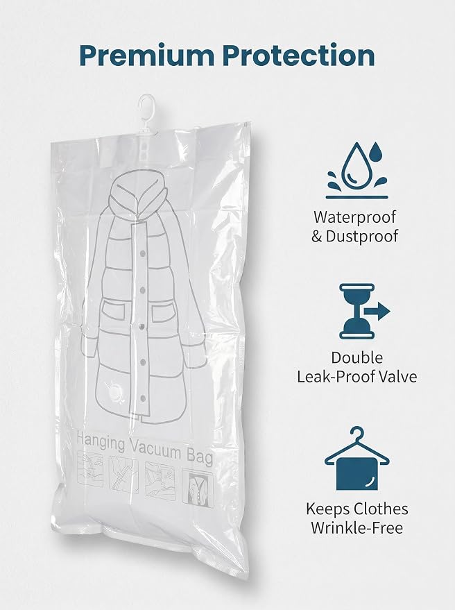 hanging vacuum storage bags for coats, 27x43 in 4PCS,Clothing protection, dustproof and anti-aging protection to prevent wrinkles for Clothes, Suits, Coats