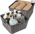 2-Pack Plastic Wicker Storage Baskets for Bathroom, 12"x12"x6", Dark Grey | Versatile woven storage bins for shelves, toilet paper, closet, and home organizing – stackable, durable.