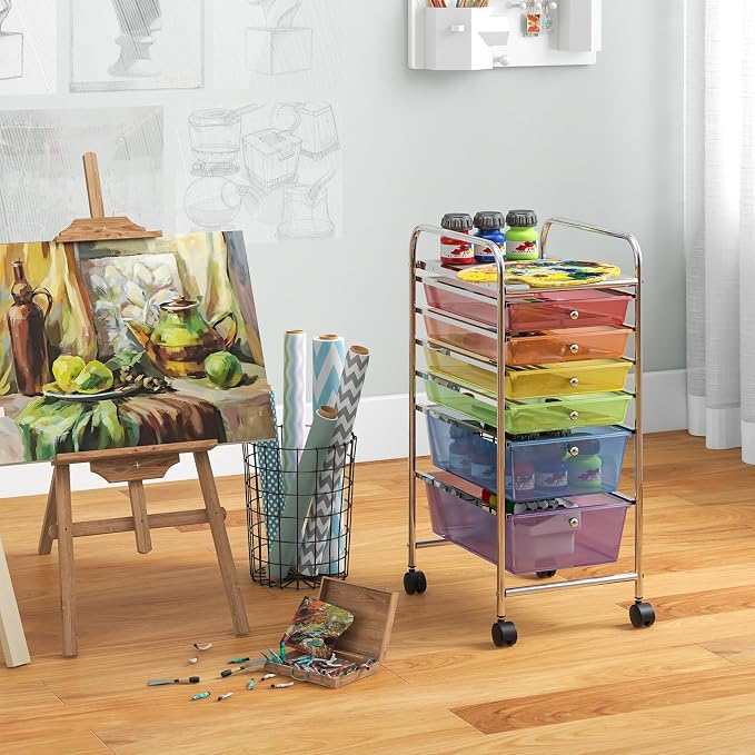 Giantex 6 Storage Drawer Cart Rolling Organizer Cart for Tools Scrapbook Paper Home Office School Multipurpose Mobile Utility Cart (Multicolor)