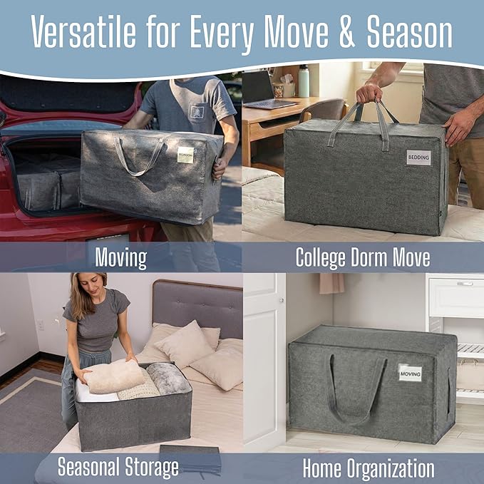 VENO 6 Pack Extra Large Heavy Duty Moving Bags with Wide Opening & Reinforced Handles, Reusable Storage Tote Bags with Strong Zippers for Clothes, College Dorm Essentials & Moving Supplies