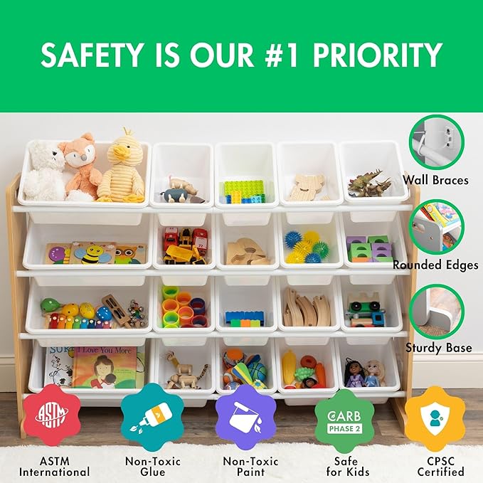 Humble Crew Toy Storage Organizer with 20 Removable Storage Bins for Kids Playroom, 4-Tier Toddler Toy Organization and Storage, Natural/White