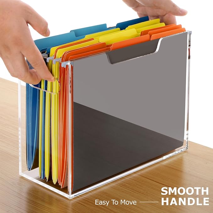 Acrylic Hanging File Folder Organizer, Letter Size Clear Filing Organizer Box with Handles, Magazine File Holder for Desk Home Office School - 1 Pack