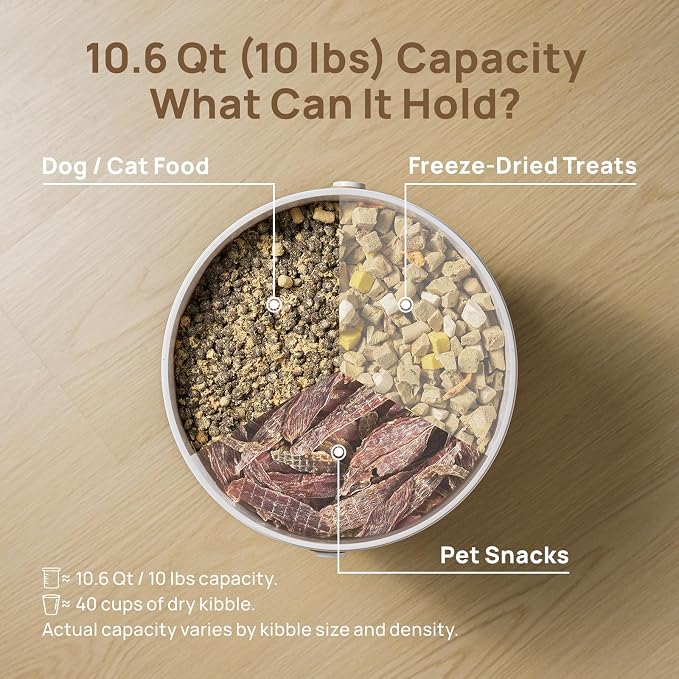 smartoo Vacuum Cat Dog Food Storage Container 10 lb/10.6 Qt, Airtight Dry Dog & Cat Food Bin with One-Button Vacuum Sealing, Magnetic Scoop Incl., BPA-Free, Durable Storage with Rechargeable Battery