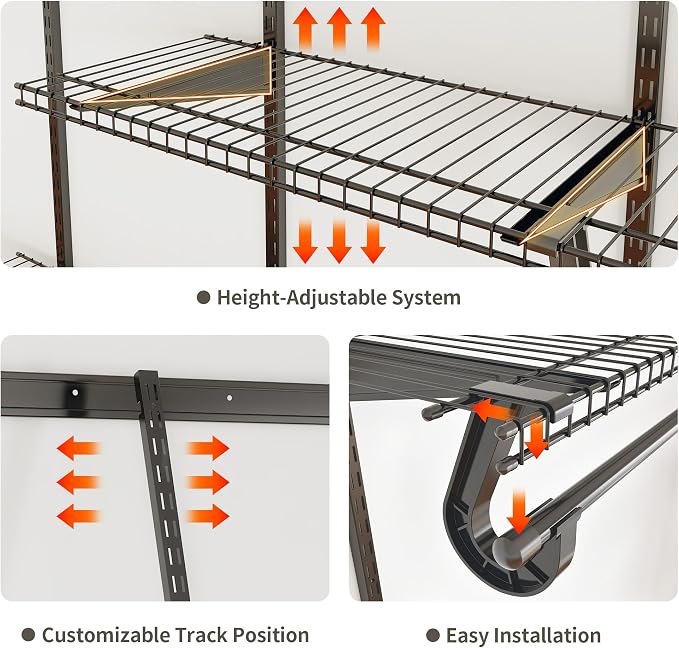 PROWORX 4-6 Ft. Expandable Closet Organizer System, Gray Custom Metal Wire Closet Shelving, Organizers and Storage Shelves Wall Mounted with Hanging Rods