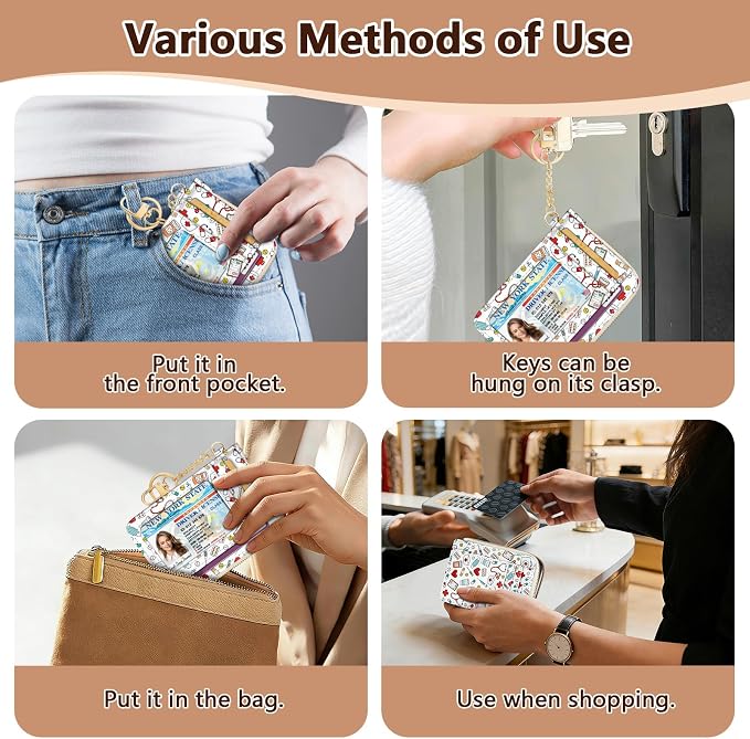 GIANCOMICS Slim Wallet Credit Card Holder Women, Nurse Rfid Blocking Small Card Case, Keychain Thin Pocket Curved Zipper Wallet, Travel Card Holder PU Leather ID Window, Ladies Female Gifts