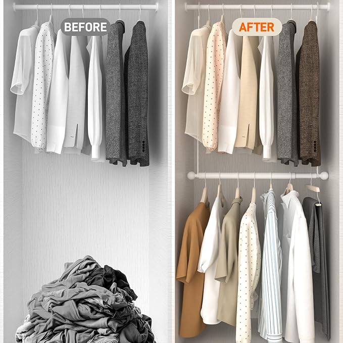 SUTINE Closet Rods for Hanging Clothes, Adjustable Metal Closet Extender Hanging Rod, Space-Saving Closet Rod Extender Clothes Hanging Bar, Closet Poles for Hanging Clothes (White, 15.7-31.5 IN)