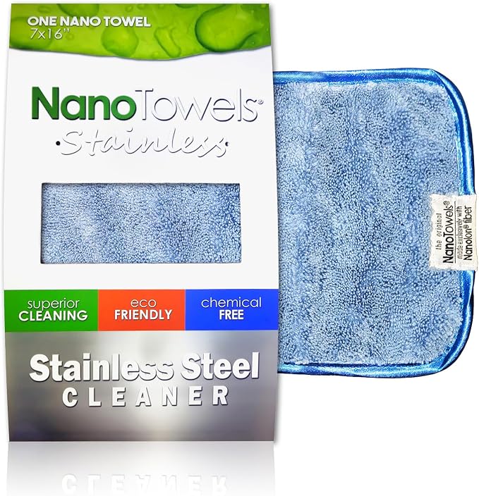 Nano Towels Stainless Steel Cleaner | The Amazing Chemical Free Stainless Steel Cleaning Reusable Wipe Cloth | Kid & Pet Safe | Blue 7x16 (1 pc)
