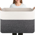 OIASKET 108L Cotton Rope Storage Basket for Living Room and Bedroom 25"x16"x16" Woven Laundry Basket, Heavy Duty Bin for Blankets, Pillows & Toys, Pet-Safe & Scratch-Free, Dark Grey and White