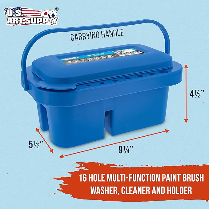 U.S. Art Supply 16-Hole Plastic Paint Brush Cleaner Washer & Paint Brush Holder with Palette Lid for Acrylic, Watercolor & Oil Paints