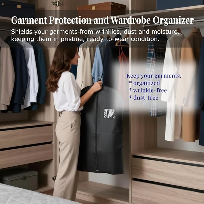 2-Pack Breathable Garment Bags for Hanging Clothes – Dust-Proof Suit & Dress Covers with Clear Window – Waterproof, Foldable Closet Storage Organizer for Coats, Gowns, and Jackets (Black, 32")
