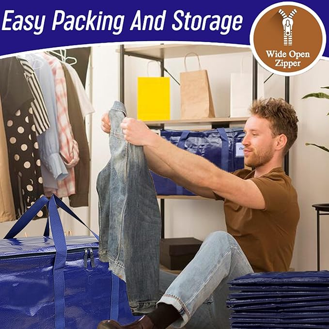 Extra Heavy Duty Moving Bags - 23 Gallon Extra Large Storage Bags 65 lbs Capacity, Waterproof Foldable Packing Bags for College Students, Camping & Closet Organization (6PCS Flip zipper)