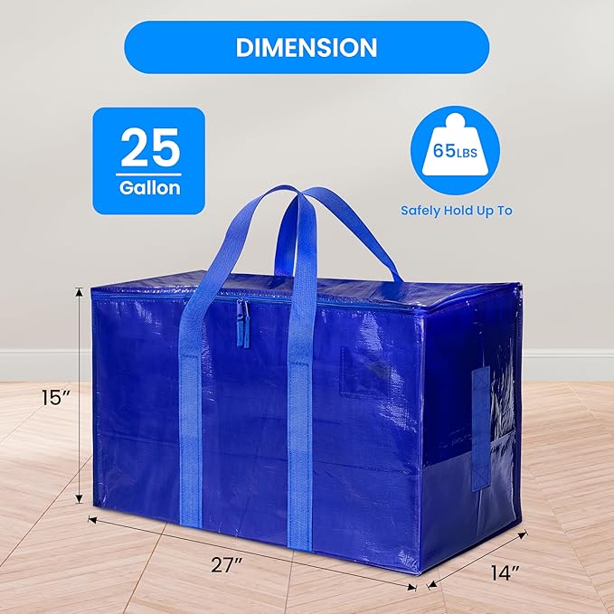 Simple Deluxe 10 Pack Extra Large Moving Bags with Lids, Reinforced Handles and Zippers, Heavy Duty Storage Tote for Moving Travel Camping Space Saving, Blue