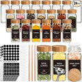 24 Pack Glass Spice Jars with Labels, 4oz Spice Containers with Bamboo Lids | Includes 249 Labels, Metal Funnel, Extra Shaker Lids & Stirring Stick for Kitchen Seasoning Organization