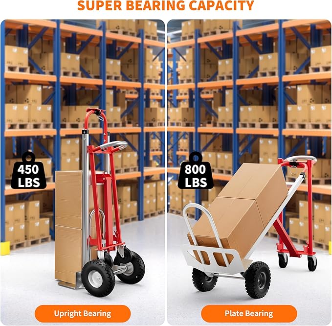 3-in-1 Convertible Hand Truck - 770 Lbs Heavy Duty Multi-Functional Aluminum Moving Dolly with Stair-Climbing Wheels - Folding Platform Cart & Utility Trolley for Home, Warehouse, Office
