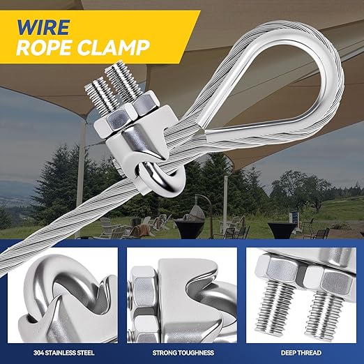12 Pcs 1/4 inch Wire Rope Clips,Wire Rope Clamp,Cable Clamp | 304 Stainless Steel Smooth Rods for Industry, Metal Working Hobbies and DIY Craft