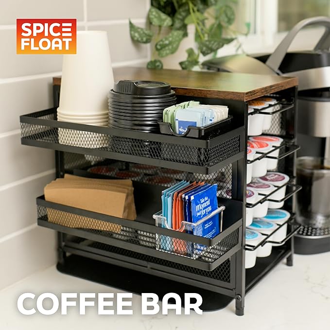 Houseify Spice Float Magnetic Spice Racks, Set of 4, Black | Epoxy-coated 4.5mm steel, neodymium magnets, 10-hook bar, holds 40 lb, no installation required