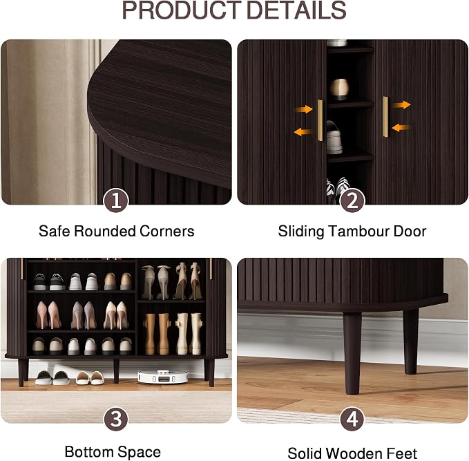 DHH Shoe Storage Cabinet with Sliding Door, 6-Tier Shoe Cabinet with Adjustable Shelves, Modern Freestanding Shoe Storage Organizer for Entryway, Hallway, Living Room (Dark Walnut, 47 ")