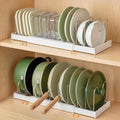 2 Pack Expandable Pot Lid Organizers with 10 Adjustable Dividers | 12.6-22.4 Inch Pots and Pans Organizer Rack Under Cabinet, Countertop, Pan Lids, Bakeware, Food Container Lids, White