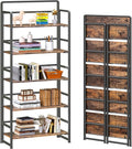 4NM No Assembly 5 Tiers Folding Bookshelf Storage Shelves Vintage Bookcase Standing Racks Study Organizer Home Office (Rustic Brown Black)
