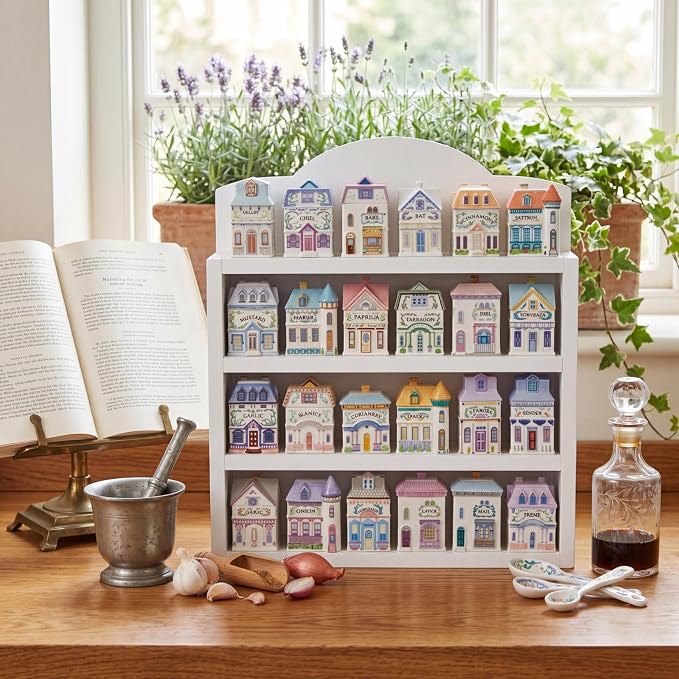Chunful Vintage Spice Jar Wooden Rack White Scalloped Top Spice Shelf for 24 Jars, Village Style Wall Mounting Kitchen Storage Decorative Hanging Display Rack, Shelf Only(17 x 14.5 Inches)