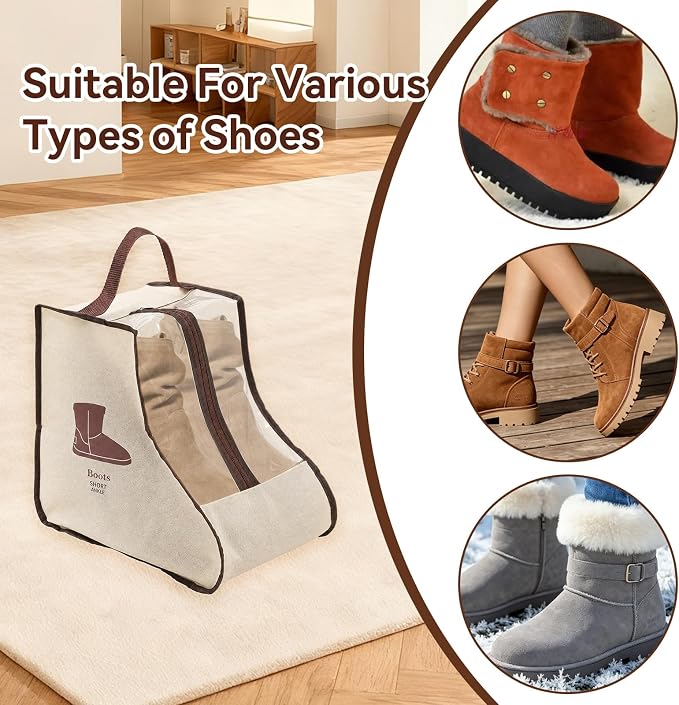 Boot Storage Bag Organizer,Dustproof Boot Bags for Cowboy Boots,Portable Travel Shoe Protector Bags,Tall Boot Covers Storage Organizer for Packing (2 Pcs Beige Widened Short)
