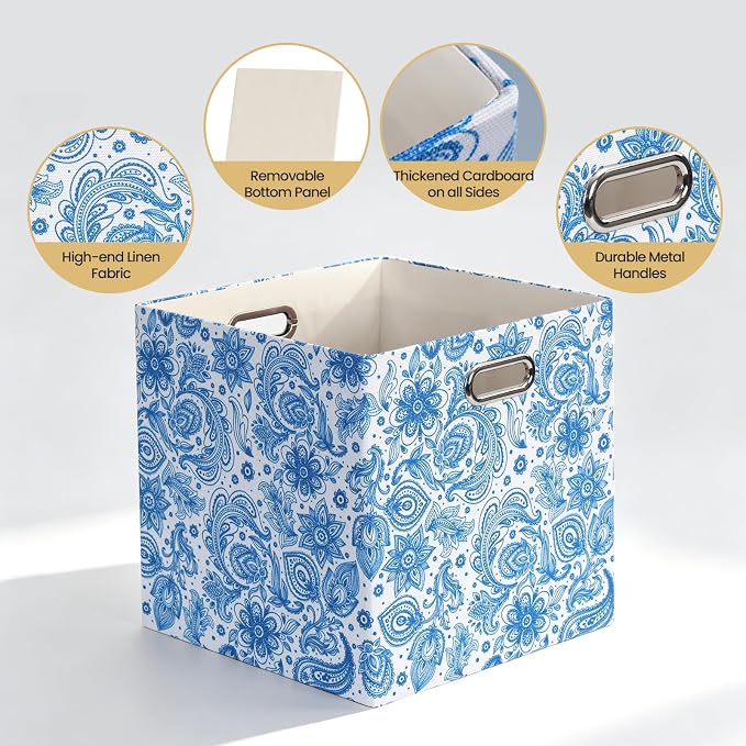 Posprica Cube Storage Bins Fabric Storage Cubes, 11 Inch Collapsible Cubby Storage Bins for Cube Organizer, Decorative Storage Boxes for Shelf Closet Organizer Storage(Celadon blue)