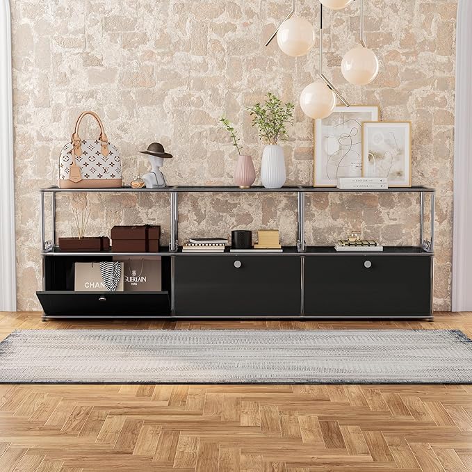 Modern Storage Cabinet Black G Versatile Free-Standing Organizer for Home Office Décor, Green (Black, G-15 D x 90" W x 29" H)