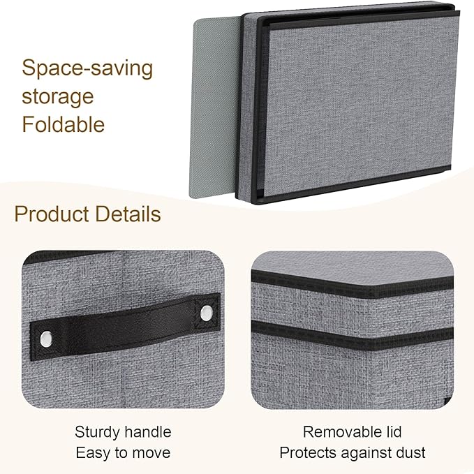 Storage Bin with Lid, 15 x 9.8 x 8.3 Inch Storage Box for Organizing with Handles, Decorative Linen Closet Organizer, Gray, 1-Pack