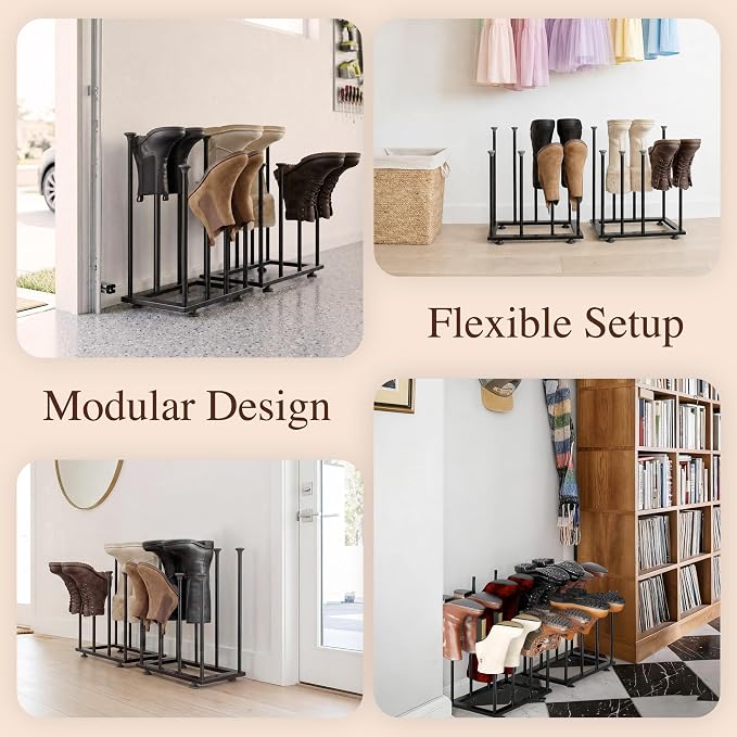 Shoe Rack Organizer, Free Standing Shoe Storage Shelf, Narrow Space-Saving Design for Tall Boot, Metal Boot Holder Organization for Closet, Entryway, Garage, Bedroom, Outdoor, Fits 8 Pairs