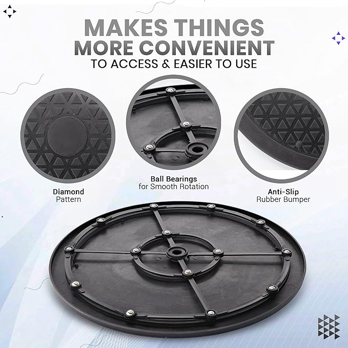 5 Pack 12 inch Lazy Susan Turntable Organizer, Non Skid Large Lazy Susan Turntable for Cabinet, Computer or Laptop, Plastic Turn Table, Black, by RamPro