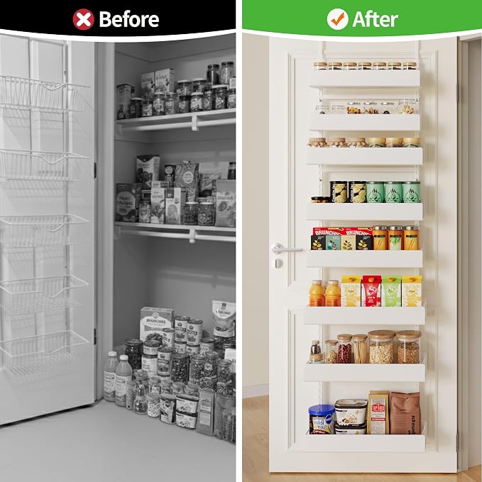 8-Tier Over Door Pantry Organizer, Metal Hanging Storage Rack for Kitchen Bedroom White