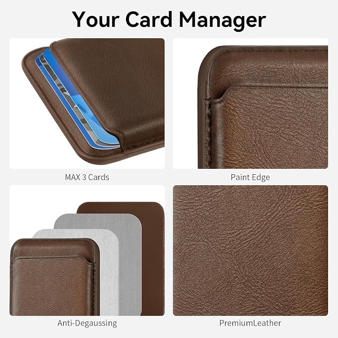 Magnetic Wallet Phone Card Holder for Phone Case with Mag-Safe, Stronger Magnetic RFID Leather Phone Wallet Stick on Series of iPhone 17/16/15/14/13/12 and Pro/Promax, Vintage Brown