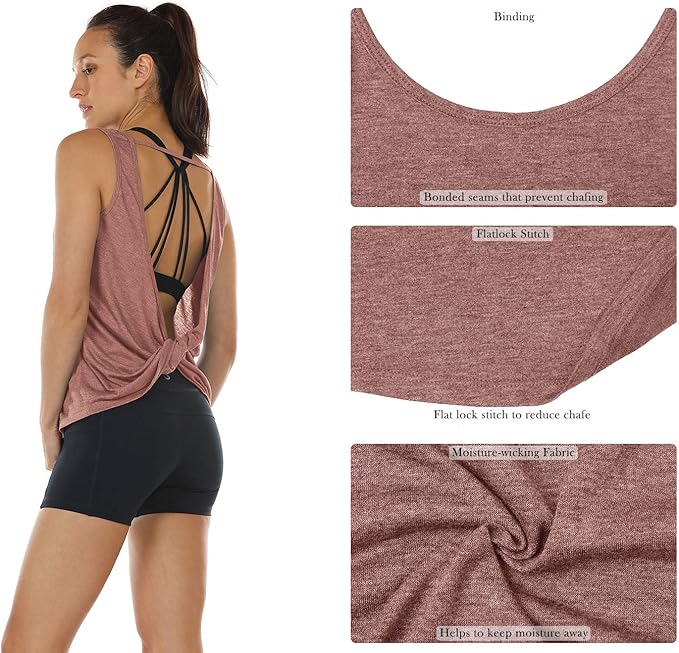 icyzone Women's Open Back High Neck Workout Athletic Gym Tank Tops