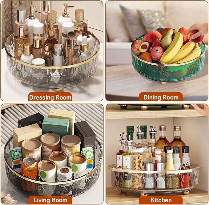 11-Inch Clear Lazy Susan, Non-Skid Rotating Storage Tray, Ideal for Kitchen Cabinets, Pantry, Refrigerator, Bathroom Countertop, Vanity Makeup Organizer, Spice Rack (Gray, 11Inch)