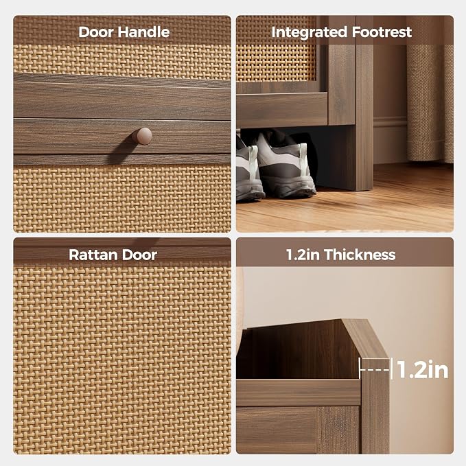 Mericonia Shoe Cabinet Storage for Entryway with 2 Flip Drawers(3-Tier), Rattan Freestanding with Door & 3 Adjustable Shelve,Hidden Shoe Rack Organizer for Hallway, Foyer