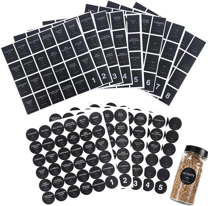 372 Pcs Spice Labels Spice Jar Labels Preprinted Label - Black Waterproof Stickers for Kitchen Dinning Spices Jars Seasoning Label for Pantry Organization (Jars NOT Included)