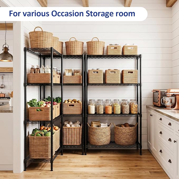 4-Tier Shelf Unit Organizer, 36 Inch Wire Shelf Rack for Pantry and Garage | Black Metal Wire Shelving with 1000 LBS Capacity, 13.8" D X 35.4" W X 59.5" H Storage Rack for Kitchen Office and Bathroom