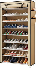 Laiensia 9-Tier Shoe Rack ，Space Saving Shoe Storage Organizer Non-Woven Cover Shoe Shelf Holds 36-45 Pairs for Bedroom, Hallway, Entryway, Beige