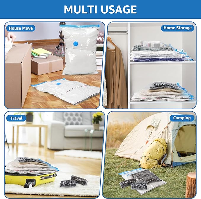 Simple Deluxe 32 Pack Compression Storage Bags, Vacuum Storage Bags, Space Saver Bags for Comforters, Blankets, Pillows and Clothes Storage, Hand Pump Included (5 Jumbo/5 L/6 M/6 S/5 Roll M/5 Roll S)