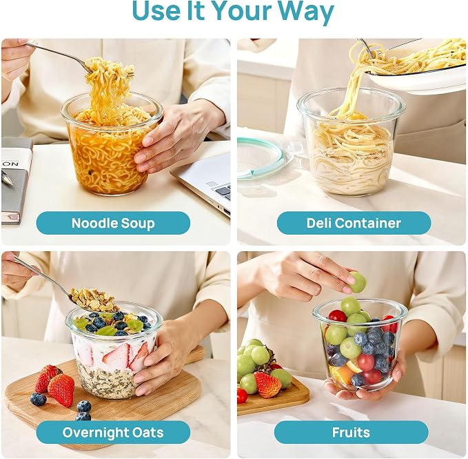 Vtopmart 5 Pack 3 Cup Glass Soup Container, Meal Prep Freezer Containers Set with Airtight Lids, Glass Food Storage Jar for Salad, Fruit, Lunch, Leftover, BPA-Free, Microwave, Dishwasher