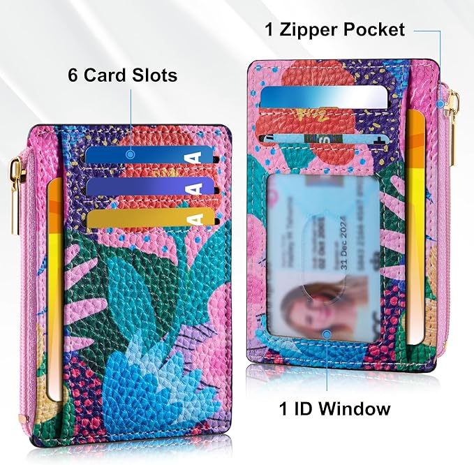 Tipmile Womens Credit Card Holder Wallet, Small Slim RFID Blocking Sleeve | Mini Tiny Cute ID Case, Minimalist Zipper Pocket Wallet, Thin Coin Purse, Mothers Gift
