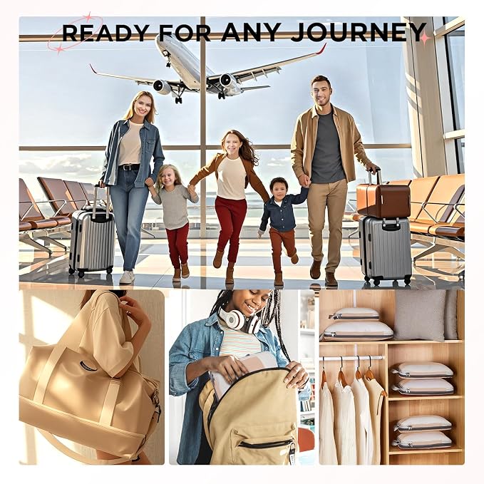 OlarHike 10 Set Compression Packing Cubes for Travel Essentials,Compressible Expandable Space Saver Bags for Organizing Clothes,Luggage Suitcase Garment Bags with Over 1000 pcs Mesh Holes(Gold)