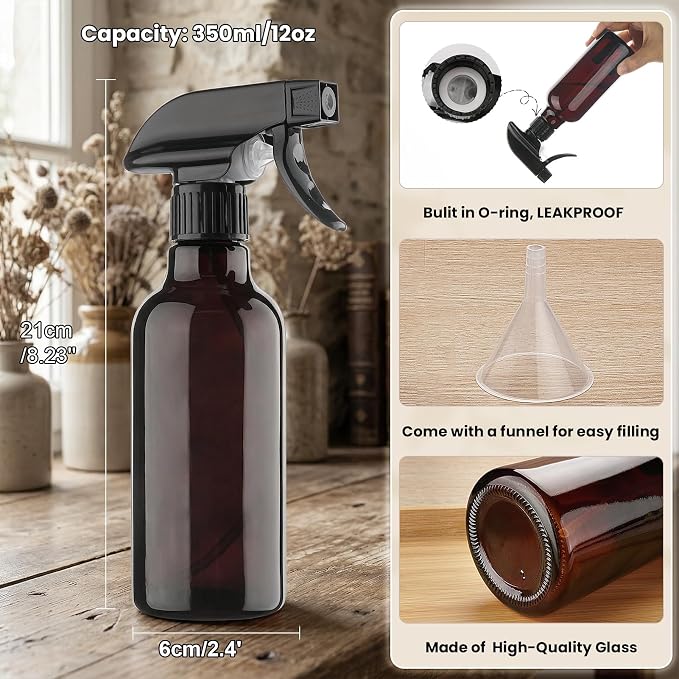 16.9oz Glass Spray Bottles 2 Pack,Mist/Stream Spraying | Adjustable Refillable Containers for Hair Care, Cleaning Solutions, Plants, Essential Oils