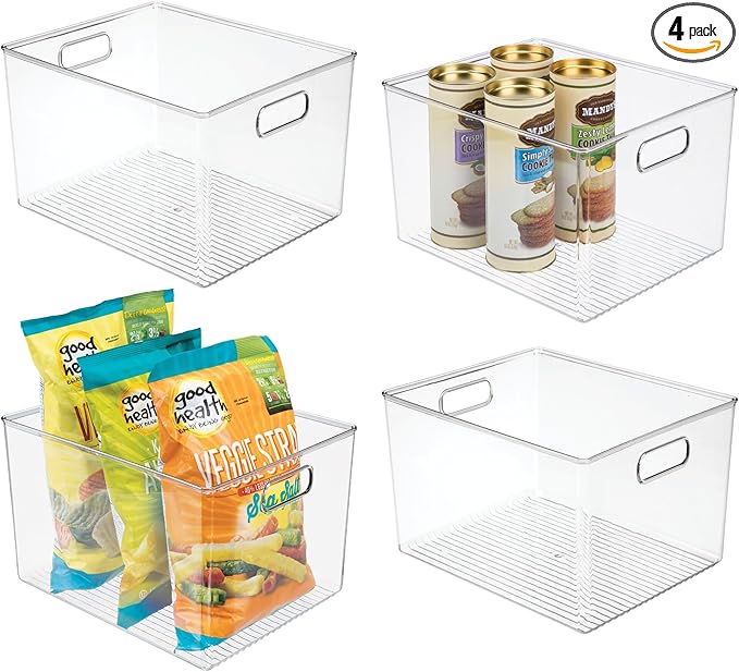 iDesign Storage Bins with Handles, Set of 4, Clear | Organize Kitchen, Organize Bathroom, Organize Home Office
