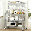 Bakers Rack with Storage & Wheels, 42In Microwave Stand Kitchen Shelves | 4-Tier Heavy Duty Storage Rack with 20 S-Hooks, Commercial Metal Utility Kitchen Cart, 42× 18× 63 Inch, Chrome