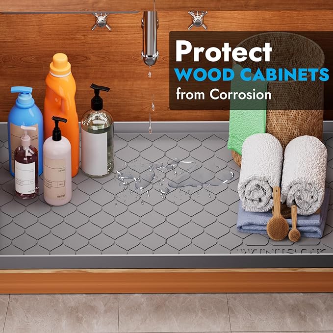 Winisok Silicone Under Sink Mat 37" x 19", kitchen Essentials and Gadgets, Shelf liner and Cabinet Protector, Home Organizers and Storage, Waterproof Bathroom Tray