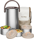 86oz Stainless Steel Vacuum Insulated Food Jar for Hot & Cold Food, Portable 3 Tier Stackable Bento Lunch Box, Wide Mouth Soup Thermos for Adults with Insulated Bag (Silver, 86 Ounces)