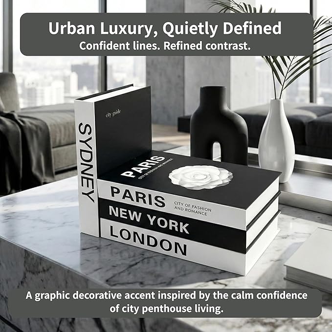 PROBENEX Urban Large | 4 PCS Faux Decorative Books for Home Decor | Not Real Books (Cardboard Boxes) | Coffee Table, Shelf Styling & Modern Aesthetic Accent Pieces for Living Room (L_Urban_Large)